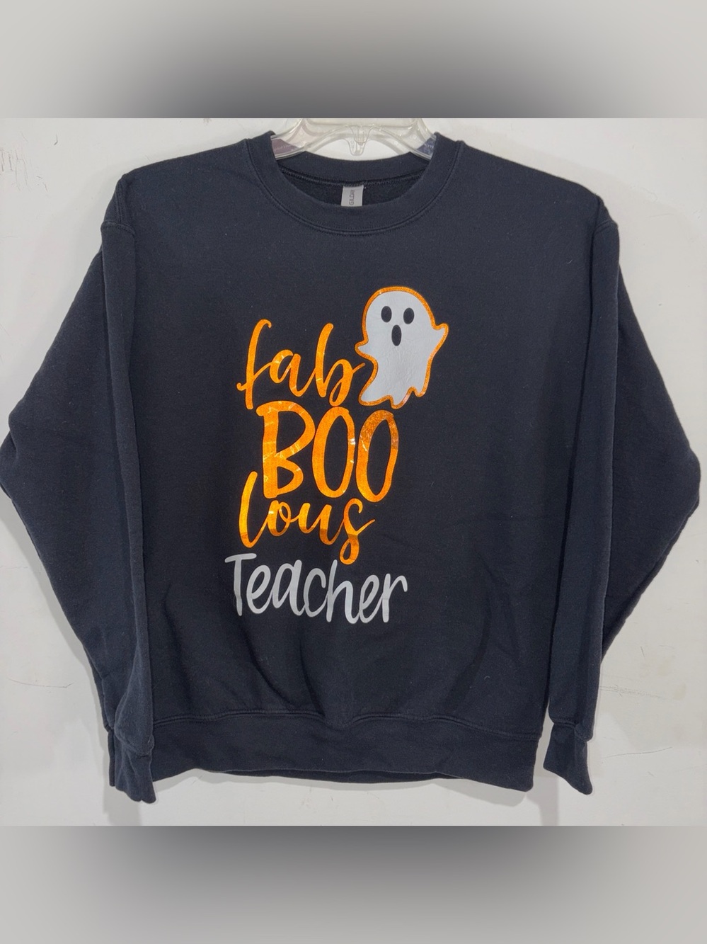 Fab BOO Lous Teacher Halloween Sweatshirt Medium Black Ghost Graphic